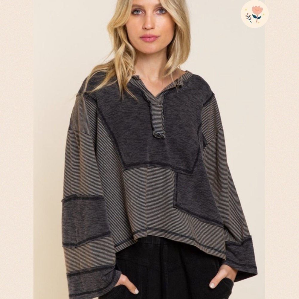 New! Black “Take The Day Off” Mismatch Top